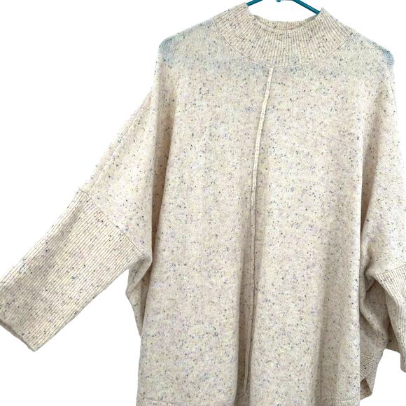 Loft Size Large Sweater Cream Speckled Oversized Batwing Pullover Fuzzy Knit NWT - Picture 1 of 6